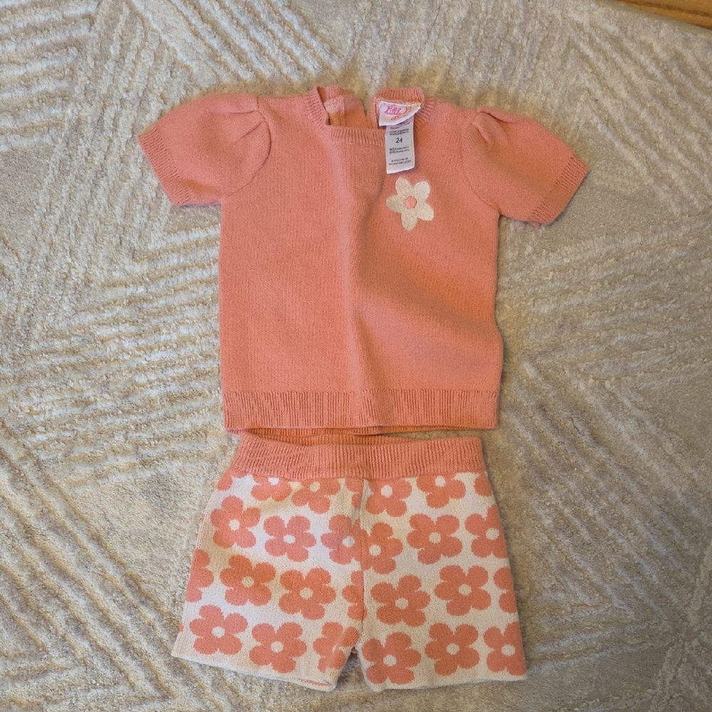 Pink Floral Knit Baby Set